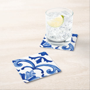 Posavasos Cuadrado De Papel Mediterráneo Azul