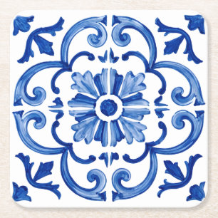 Posavasos Cuadrado De Papel Mediterráneo Azul
