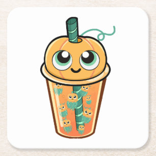 Posavasos Cuadrado De Papel Medusa de Boba de Calabaza