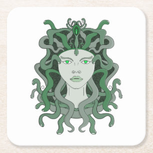 Posavasos Cuadrado De Papel Medusa Gorgo Serpiente Gorgona Monstruo Mitología 