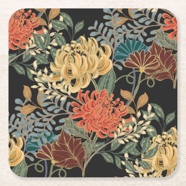 Posavasos Cuadrado De Papel Mehndi Tracery Tile: Diseño étnico sin problemas (Anverso)