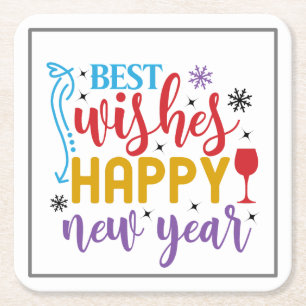 Posavasos Cuadrado De Papel Mejores Deseos Feliz Año Nuevo Diseño-80967