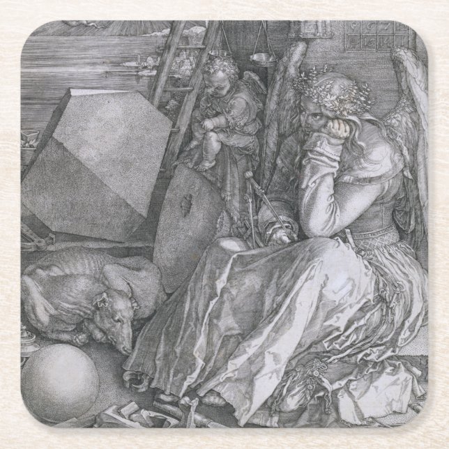 Posavasos Cuadrado De Papel Melancholia, Albrecht Durer (Anverso)