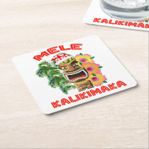 Posavasos Cuadrado De Papel Mele Kalikimaka Papá Noel Tiki