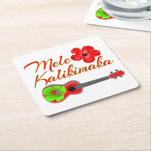 Posavasos Cuadrado De Papel Mele Kalikimaka Ukulele