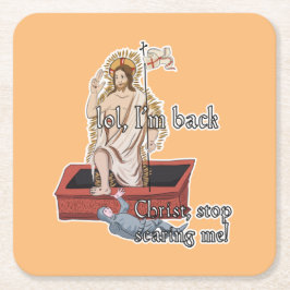 Posavasos Cuadrado De Papel Meme de arte clásico: Dios, deja de asustarme.