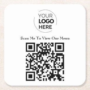Posavasos Cuadrado De Papel Menú Código QR   Logotipo Blanco sin contacto Mode