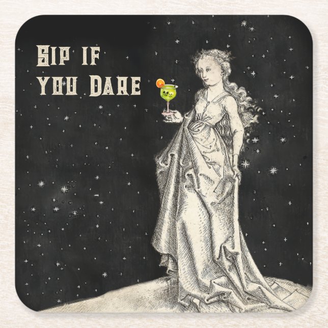 Posavasos Cuadrado De Papel Menú de cócteles de la fiesta de halloween con tem (Anverso)