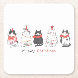 Posavasos Cuadrado De Papel Meowy Navidades Cats