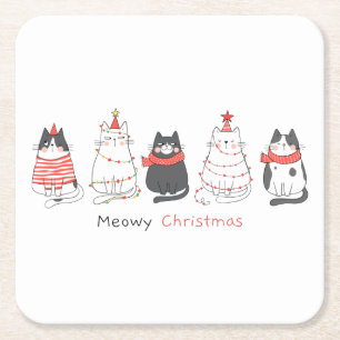 Posavasos Cuadrado De Papel Meowy Navidades Cats