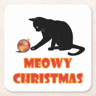Posavasos Cuadrado De Papel Meowy Navidades Funny Cat