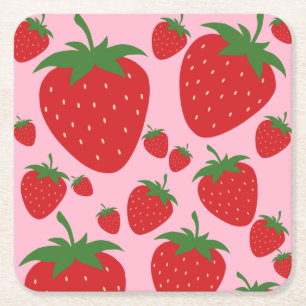 Posavasos Cuadrado De Papel Mercado de frutas Fresas rosadas Resumen de arte a