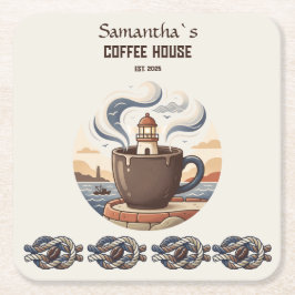 Posavasos Cuadrado De Papel Merchandising personalizado de café costero vintag