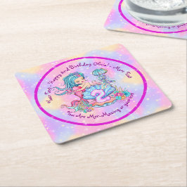 Posavasos Cuadrado De Papel Mermaid 2º cumpleaños Cambio Editar Texto Personal