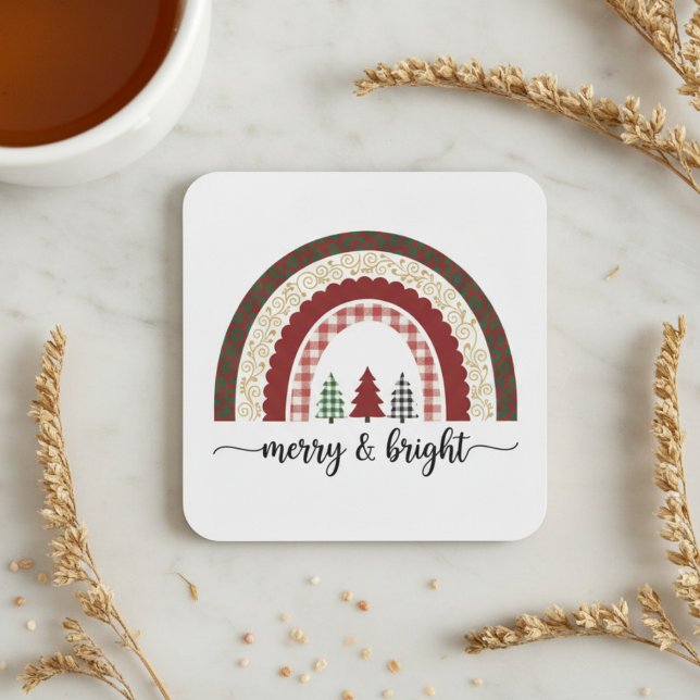 Posavasos Cuadrado De Papel Merry and Bright Christmas – Festive holiday (Subido por el creador)