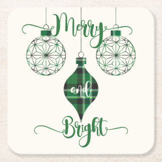 Posavasos Cuadrado De Papel Merry and Bright Green Plaid Ornament