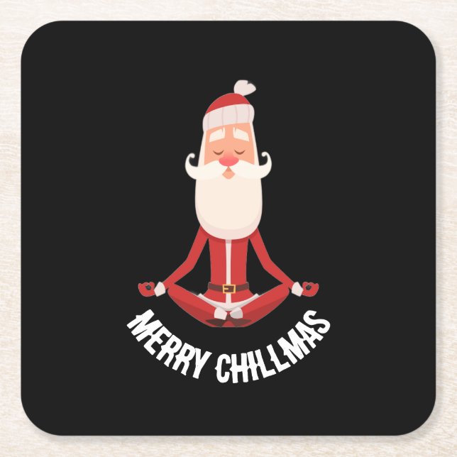 Posavasos Cuadrado De Papel Merry Chillmas Meditating Zen Santa Holiday (Anverso)