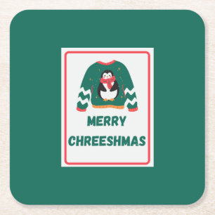 Posavasos Cuadrado De Papel Merry Chreeshmas Penguin Sweater