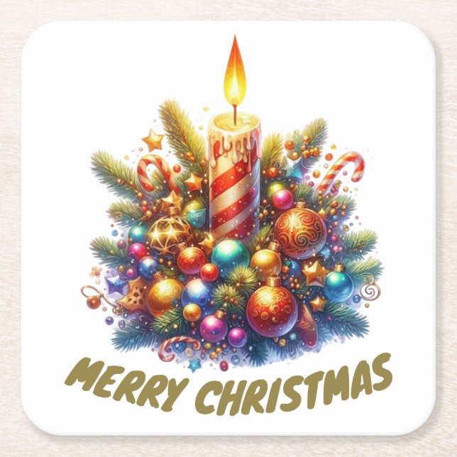 POSAVASOS CUADRADO DE PAPEL MERRY CHRISTMAS (Anverso)