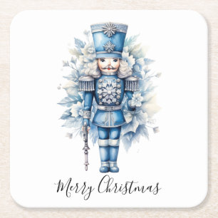 Posavasos Cuadrado De Papel Merry Christmas Blue Nucracker