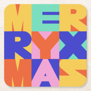 POSAVASOS CUADRADO DE PAPEL MERRY CHRISTMAS BOLD TYPOGRAPHY