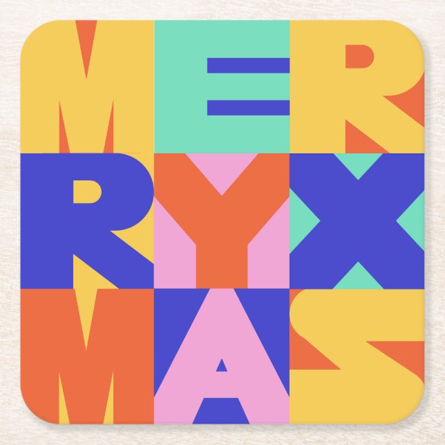 POSAVASOS CUADRADO DE PAPEL MERRY CHRISTMAS BOLD TYPOGRAPHY (Anverso)