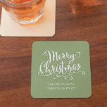 Posavasos Cuadrado De Papel Merry Christmas Caligraphy Script Simple Green<br><div class="desc">Este diseño presenta un guión de caligrafía navideña dulce servilleta de papel con una sencilla tipografía clásica, llamativo y elegante diseño, elegante diseño clásico de la moda, Navidades de vacaciones personalizado de papel fiesta de provee excelentes bebidas de fiesta de papel bar y Navidades de barware personalizados moda festiva, divertida...</div>
