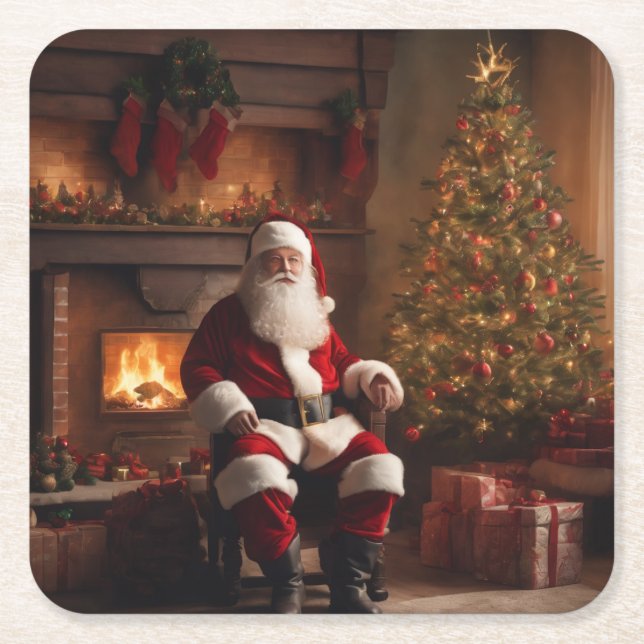 Posavasos Cuadrado De Papel Merry Christmas Coaster – Festive Holiday (Anverso)