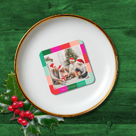 Posavasos Cuadrado De Papel Merry Christmas Color Block Photo 