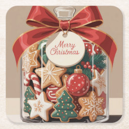 Posavasos Cuadrado De Papel Merry Christmas Cookie Jar Coaster Set