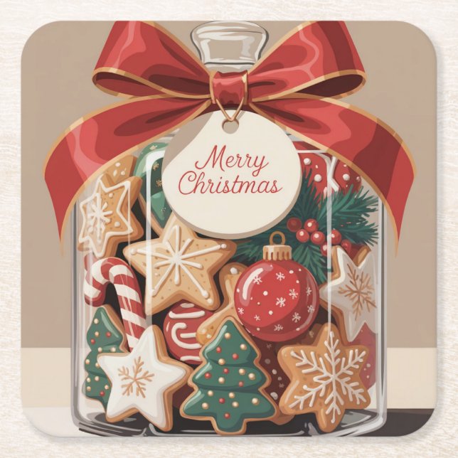Posavasos Cuadrado De Papel Merry Christmas Cookie Jar Coaster Set (Anverso)
