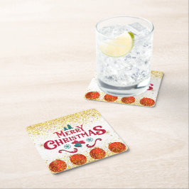 Posavasos Cuadrado De Papel Merry Christmas Holiday Party Glitter