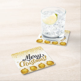 Posavasos Cuadrado De Papel Merry Christmas Holiday Party Glitter