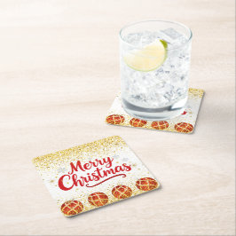 Posavasos Cuadrado De Papel Merry Christmas Holiday Party Glitter