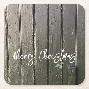 Posavasos Cuadrado De Papel Merry Christmas Holly Black Barn Doing Farmhouse