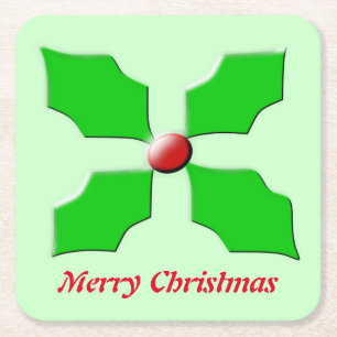 Posavasos Cuadrado De Papel Merry Christmas Holly Personalizado Reasters de pa