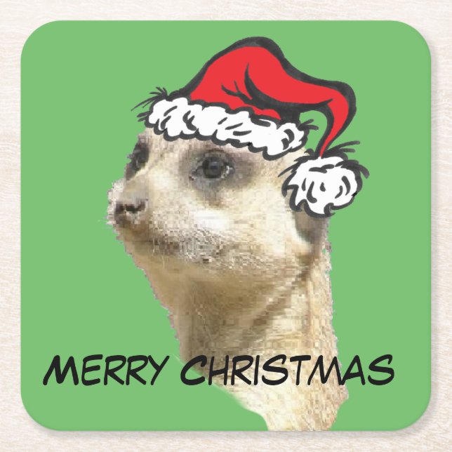 Posavasos Cuadrado De Papel Merry Christmas Meerkat Santa Coasters (Anverso)