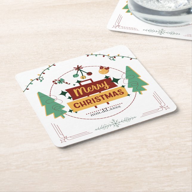 Posavasos Cuadrado De Papel Merry Christmas Modern Minimalist Style Coaster (En perspectiva)