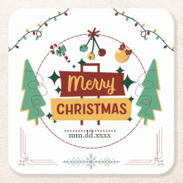 Posavasos Cuadrado De Papel Merry Christmas Modern Minimalist Style Coaster