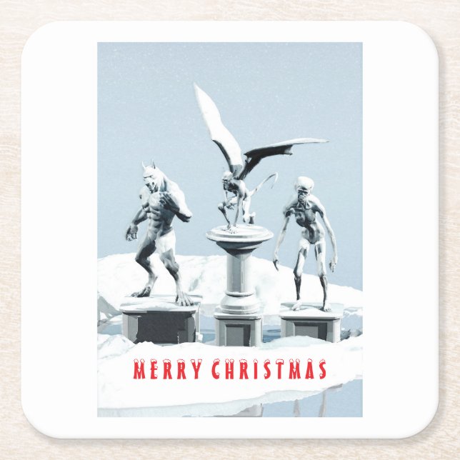 Posavasos Cuadrado De Papel Merry Christmas. Monster ice sculptures (Anverso)