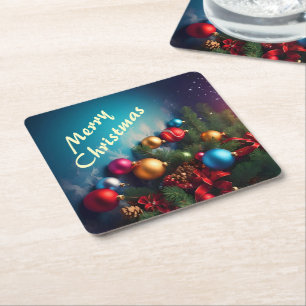 Posavasos Cuadrado De Papel Merry Christmas Personalizado Personaliza el texto