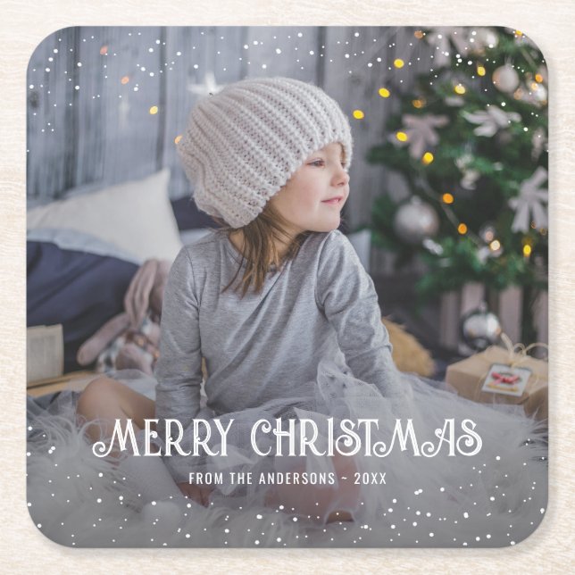 Posavasos Cuadrado De Papel Merry Christmas Photo Paper Coasters (Anverso)