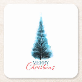 Posavasos Cuadrado De Papel Merry Christmas pine tree