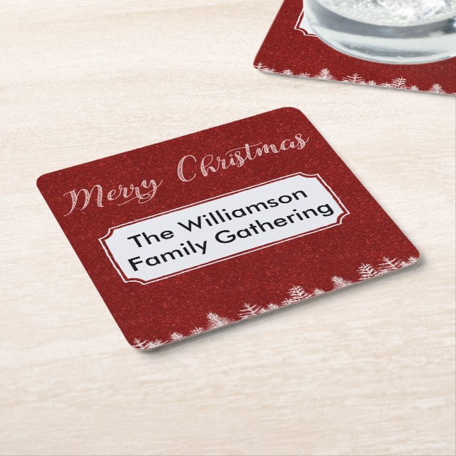 Posavasos Cuadrado De Papel Merry Christmas Red Bling Labs (En perspectiva)