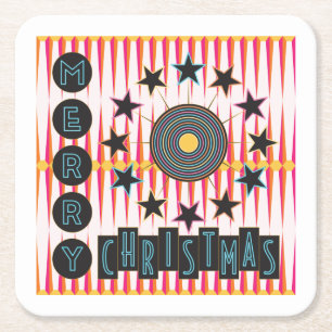 Posavasos Cuadrado De Papel Merry Christmas Retro Coasters