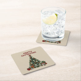Posavasos Cuadrado De Papel Merry Christmas Tree Paper Coaster