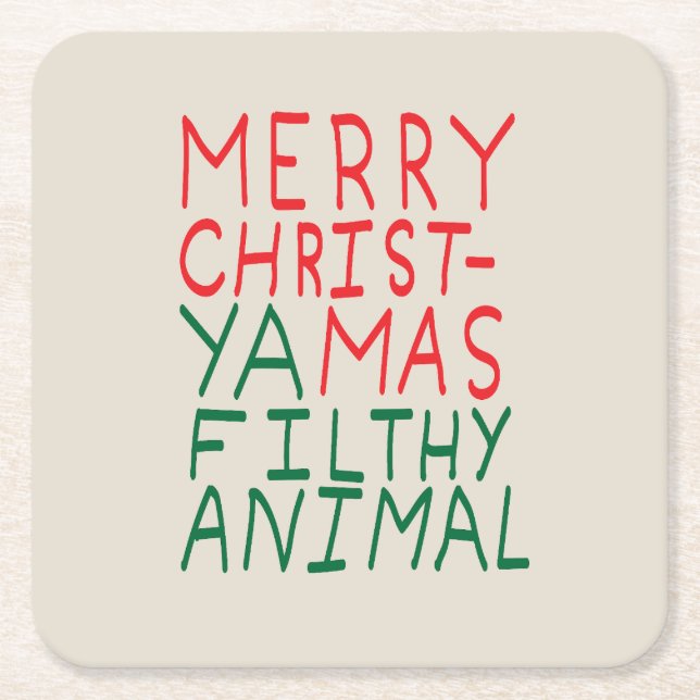Posavasos Cuadrado De Papel Merry Christmas ya filthy animal typography (Anverso)