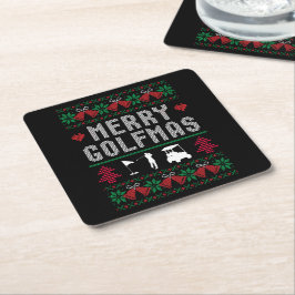 Posavasos Cuadrado De Papel Merry Golfmas Golf Golfing Golfer Navidades feos