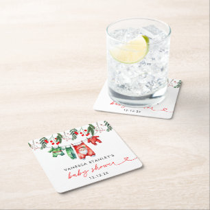 Posavasos Cuadrado De Papel Merry Little Floral Navidades Santa Baby Shower