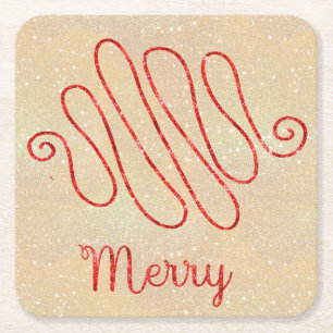 Posavasos Cuadrado De Papel Merry Purpurina Red